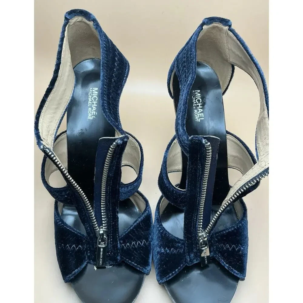 Michael Kors Berkley Blue‎ Velvet T-Strap Sz 9M, Preowned